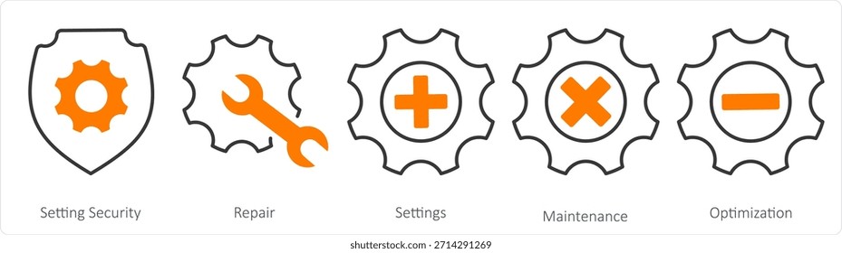 A set of 5 contact icons as setting security, repair, settings
