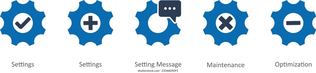 A set of 5 Contact icons as settings, settings message, maintenance