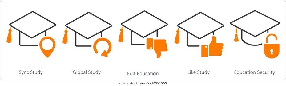 Un conjunto de 5 iconos de contacto como estudio de sincronización, estudio global, editar educación