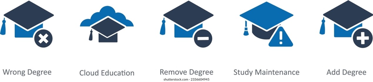A set of 5 Contact icons as wrong degree, cloud education, remove degree
