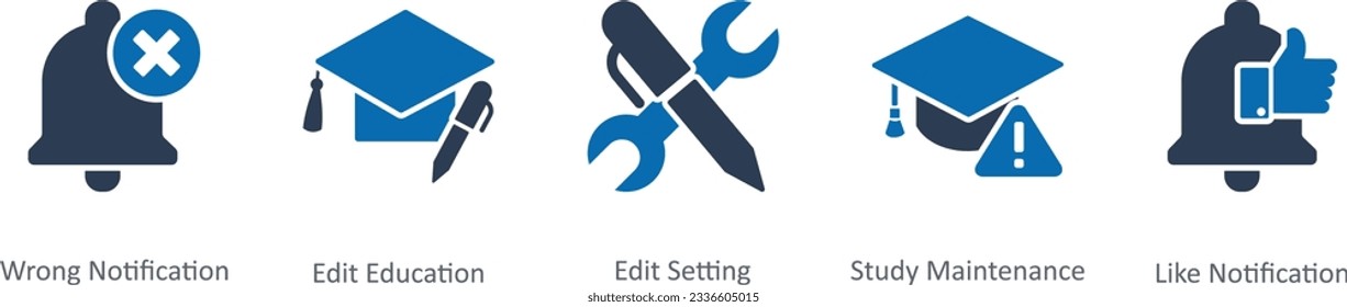 A set of 5 Contact icons as wrong notification, edit education, edit setting