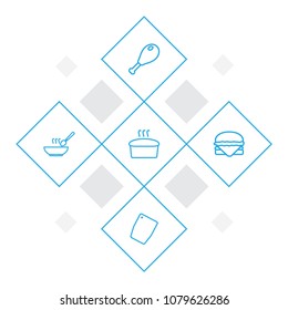 Set of 5 cooking icons line style set. Collection of loaf, poultry foot, sandwich elements.