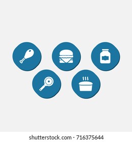 Set Of 5 Cooking Icons Set.Collection Of Poultry Foot, Loaf, Jar And Other Elements.