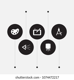 Set of 5 creative icons set. Collection of look, compass , stand elements.