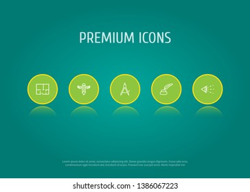 Set of 5 creative icons line style set. Collection of eye, wings, pencil and other elements.