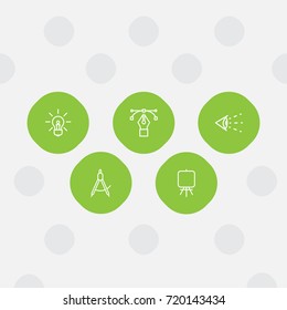Set Of 5 Creative Outline Icons Set.Collection Of Bezier Curve, Vision, Idea And Other Elements.