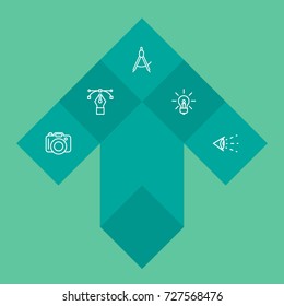 Set Of 5 Creative Outline Icons Set.Collection Of Idea, Vision, Dslr Camera And Other Elements.