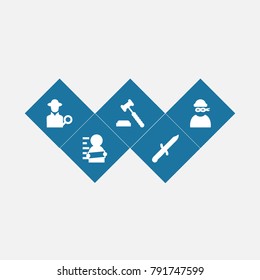 Set Of 5 Criminal Icons Set.Collection Of Inspector, Suspicious, Thief And Other Elements.
