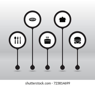 Set Of 5 Culinary Icons Set.Collection Of Saucepan, Loaf, Pepperoni And Other Elements.