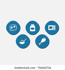 Set Of 5 Culinary Icons Set.Collection Of Eggs, Electronic Oven, Jar And Other Elements.