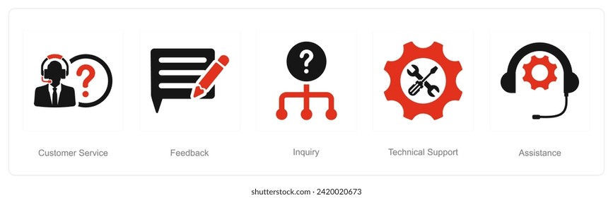 A set of 5 Customer service icons as customer service, feedback, inquiry