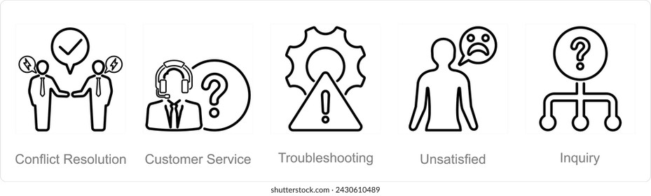 A set of 5 customer service icons as conflict resolutions, customer service, troubleshooting