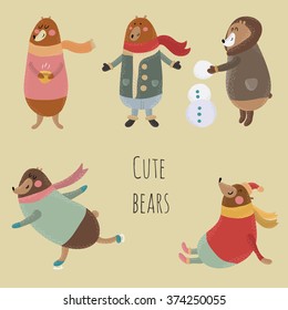 Set of 5 cute bears in sweaters 