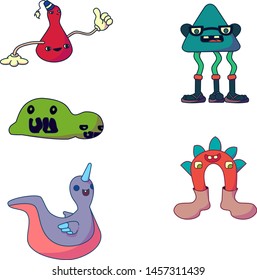 A set of 5 cute, friendly monsters