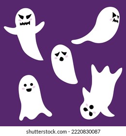 Conjunto de 5 adorables ilustraciones de fantasmas