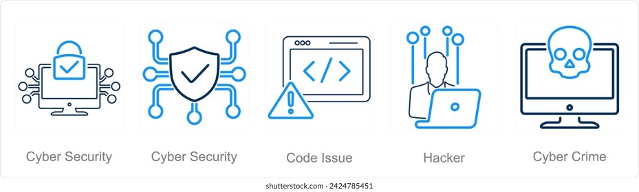 A set of 5 Cyber Security icons as cyber security, code issue, hacker