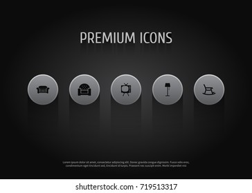 Set Of 5 Decor Icons Set.Collection Of Couch, Rocking Furniture, Sofa And Other Elements.