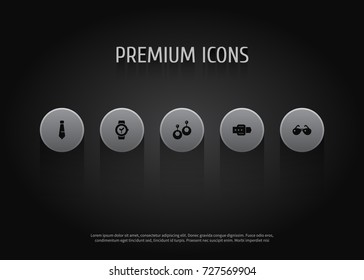 Set Of 5 Decorating Icons Set.Collection Of Strap, Clock, Eardrop And Other Elements.