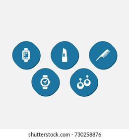 Set Of 5 Decorating Icons Set.Collection Of Smart Watch, Clock, Eardrop And Other Elements.