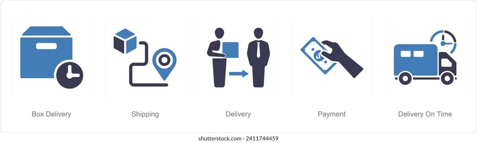 A set of 5 delivery icons as box delivery, shipping, delivery