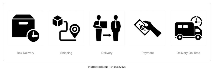 A set of 5 delivery icons as box delivery, shipping, delivery