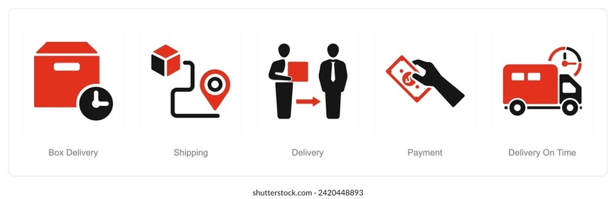 A set of 5 delivery icons as box delivery, shipping, delivery