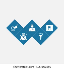 Set of 5 dentist icons set. Collection of implant, orthodontist, x-ray and other elements.