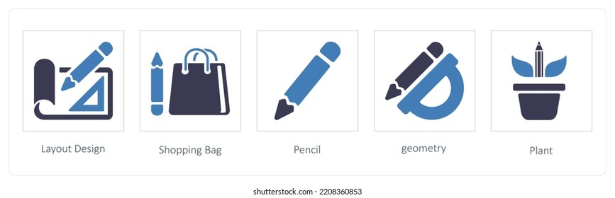 Un conjunto de 5 iconos de diseño y creatividad como Diseño de diseño y Bolsa de compras