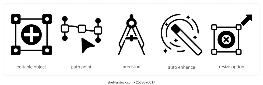 A set of 5 design icons as editable object, path point, precision