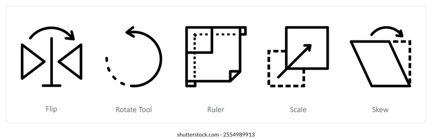 A set of 5 design icons as flip, rotate tool, ruler