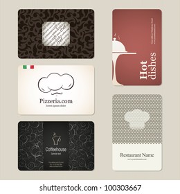 Set of 5 detailed business cards. For cafe and restaurant