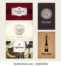 Set of 5 detailed business cards. For cafe and restaurant