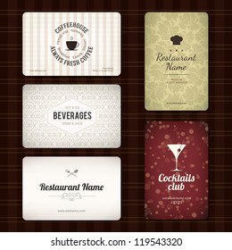 Set of 5 detailed business cards. For cafe and restaurant