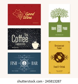 Set of 5 detailed business cards. For cafe and restaurant