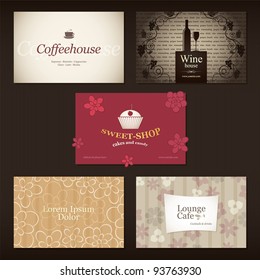 Set of 5 detailed business cards. For cafe and restaurant