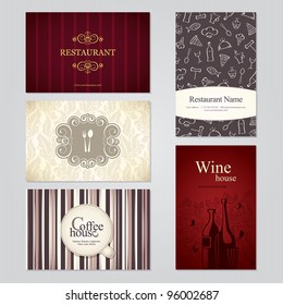 Set of 5 detailed business cards. For cafe and restaurant