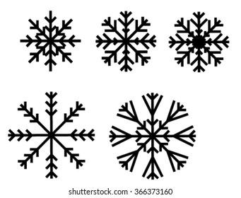 Set of 5 different black snowflakes