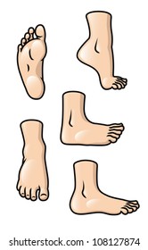 A set of 5 different cartoon feet in various poses. Eps 10 Vector.