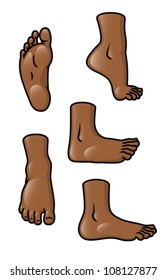 A set of 5 different cartoon feet in various poses. Eps 10 Vector.