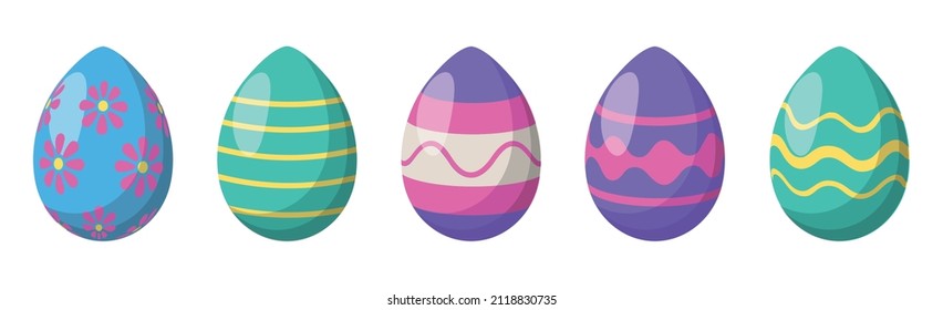 Set of 5 different colorful Easter eggs - Vector illustration