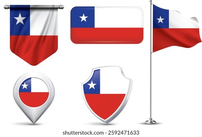 A set of 5 different designs of the Cuba flag in various shapes