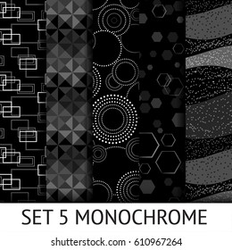 Set of 5 different geometric monochrome seamless pattern. vector used for design wrapping paper, web background.