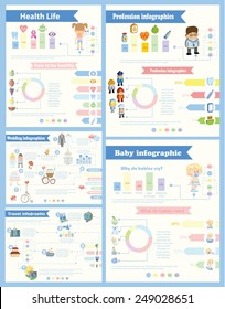 Set of 5 different Infographics - Health and sport life,Baby Infographics, Travel and Weeding Infographics