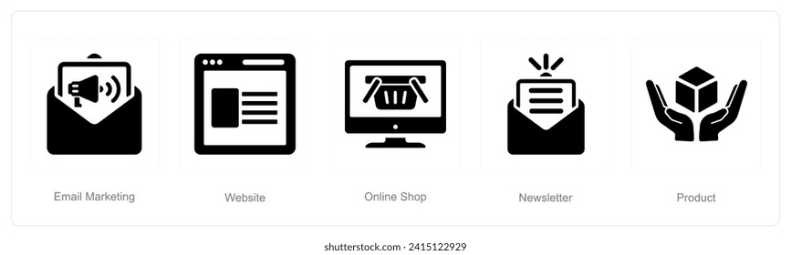 A set of 5 Digital Marketing icons as email marketing, website, online shop