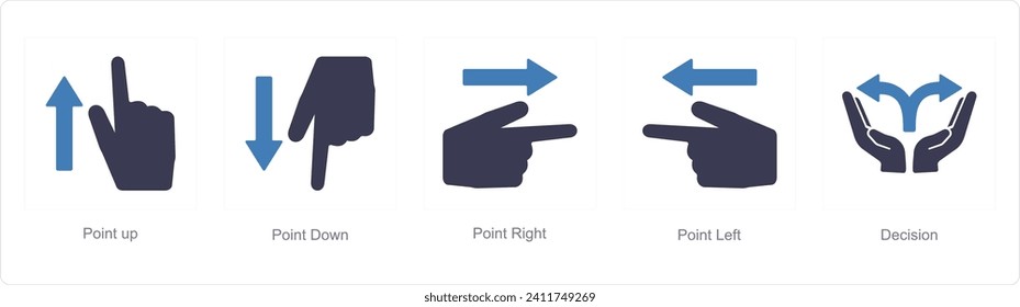 A set of 5 Direction icons as point up, point down, point right