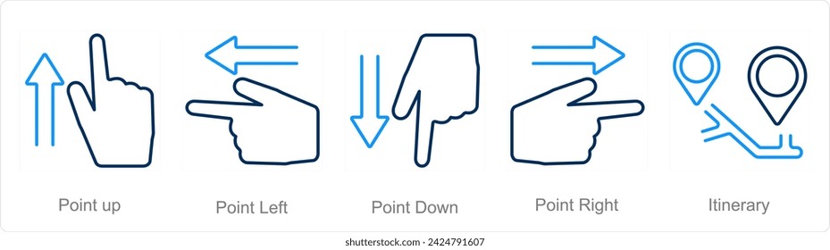A set of 5 Direction icons as point up, point left, point down