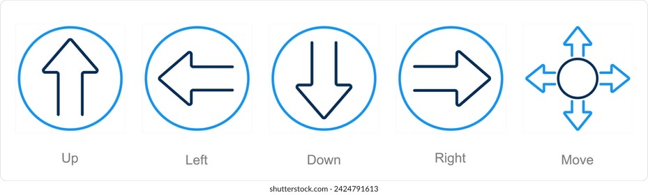 A set of 5 Direction icons as up, left, down