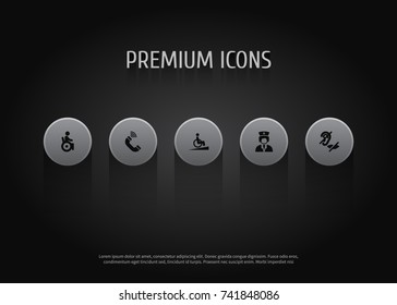 Set Of 5 Disabled Icons Set.Collection Of Mute, Ramp, Assistance And Other Elements.