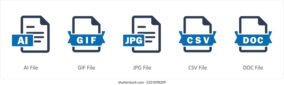 Un conjunto de 5 iconos de documento como archivo ai, archivo gif, archivo jpg