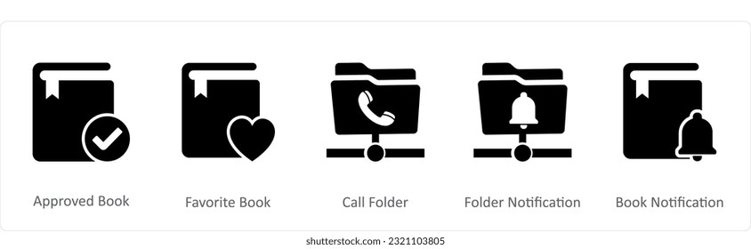 Un conjunto de 5 iconos de documento como libro aprobado, libro favorito, carpeta de llamadas